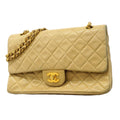 Chanel Shoulder Bag Quilted Lambskin Beige Gold