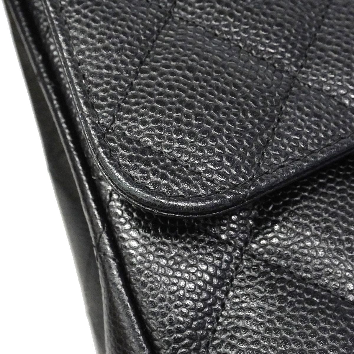 Chanel Shoulder Bag Deca Quilted Caviar Leather Black Silver — view 7