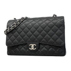 Chanel Shoulder Bag Deca Quilted Caviar Leather Black Silver