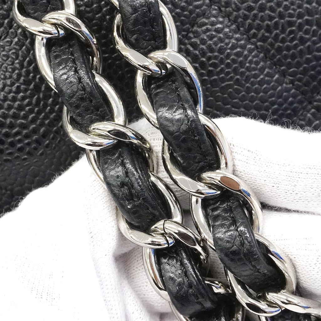 Chanel Shoulder Bag Deca Quilted Caviar Leather Black Silver — view 8