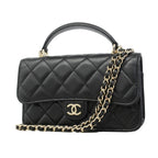 Chanel Phone Case Quilted Lambskin Black Champagne Gold 2-Way