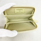 Chanel Coin Case Quilted Caviar Leather Light Green Gold — view 3