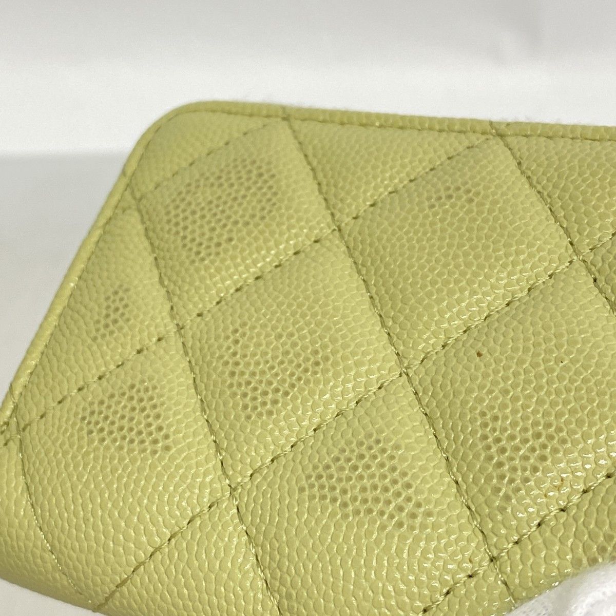 Chanel Coin Case Quilted Caviar Leather Light Green Gold — view 6