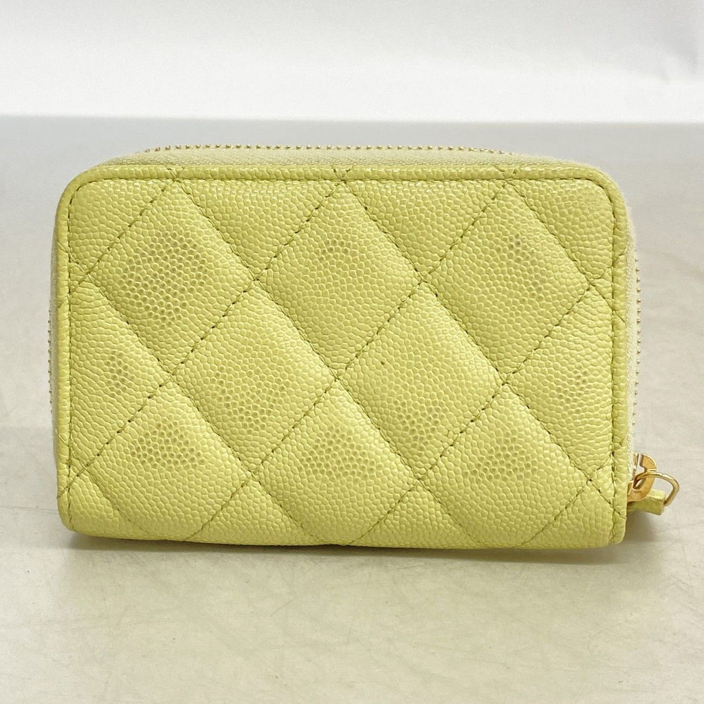 Chanel Coin Case Quilted Caviar Leather Light Green Gold — view 9