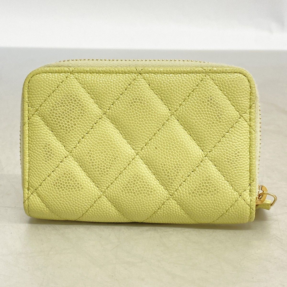 Chanel Coin Case Quilted Caviar Leather Light Green Gold — view 9
