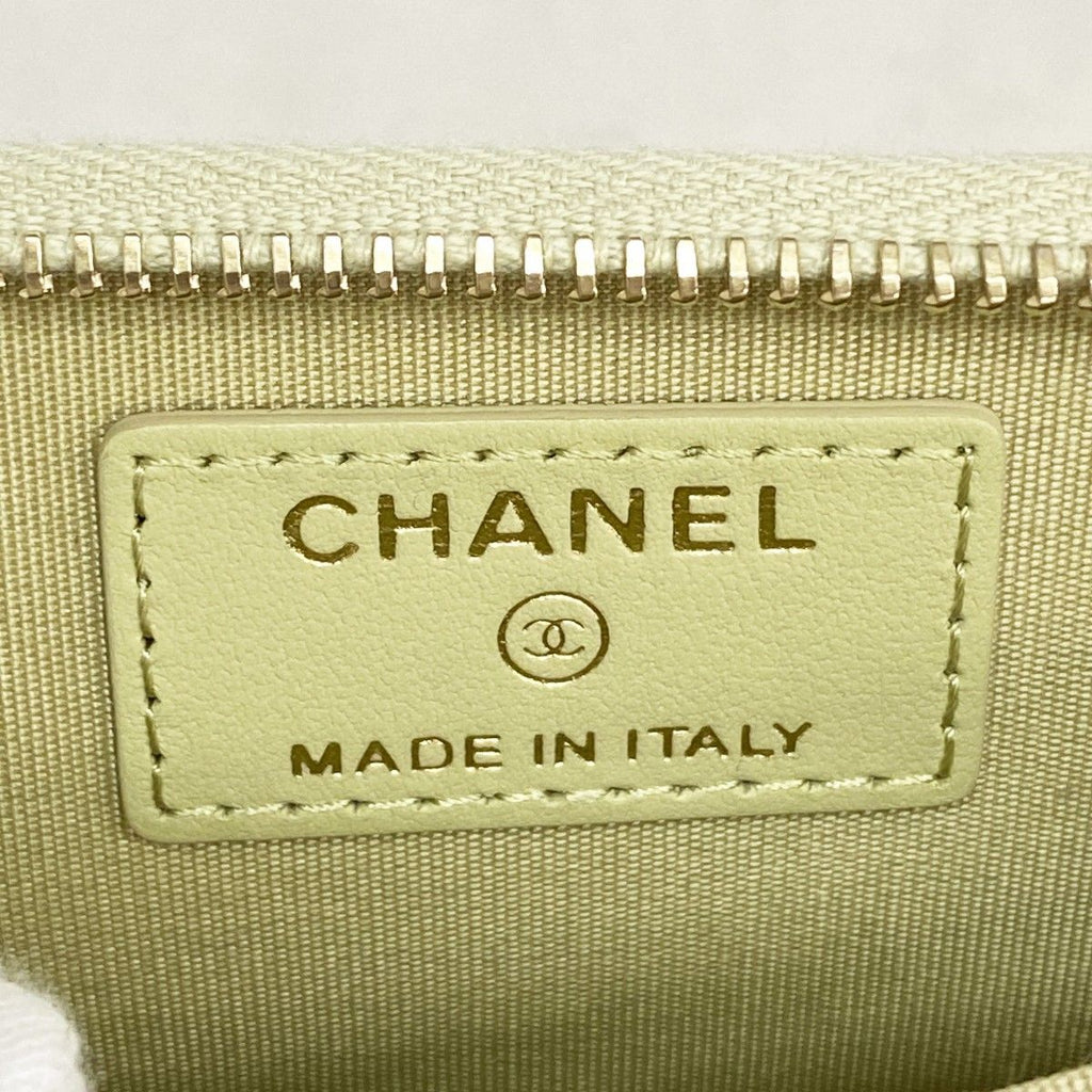 Chanel Coin Case Quilted Caviar Leather Light Green Gold — view 4