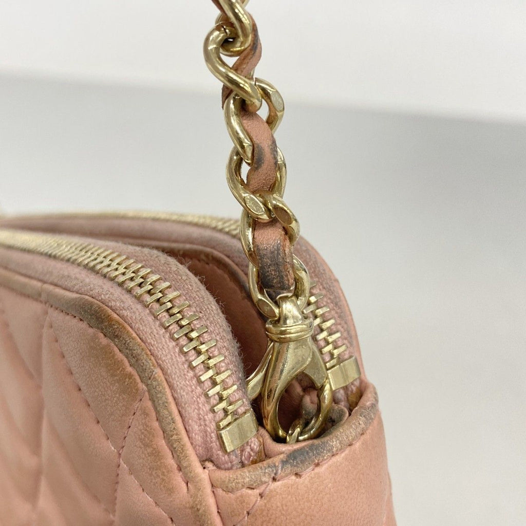 Chanel Shoulder Bag Quilted Lambskin Pink Champagne Gold — view 9
