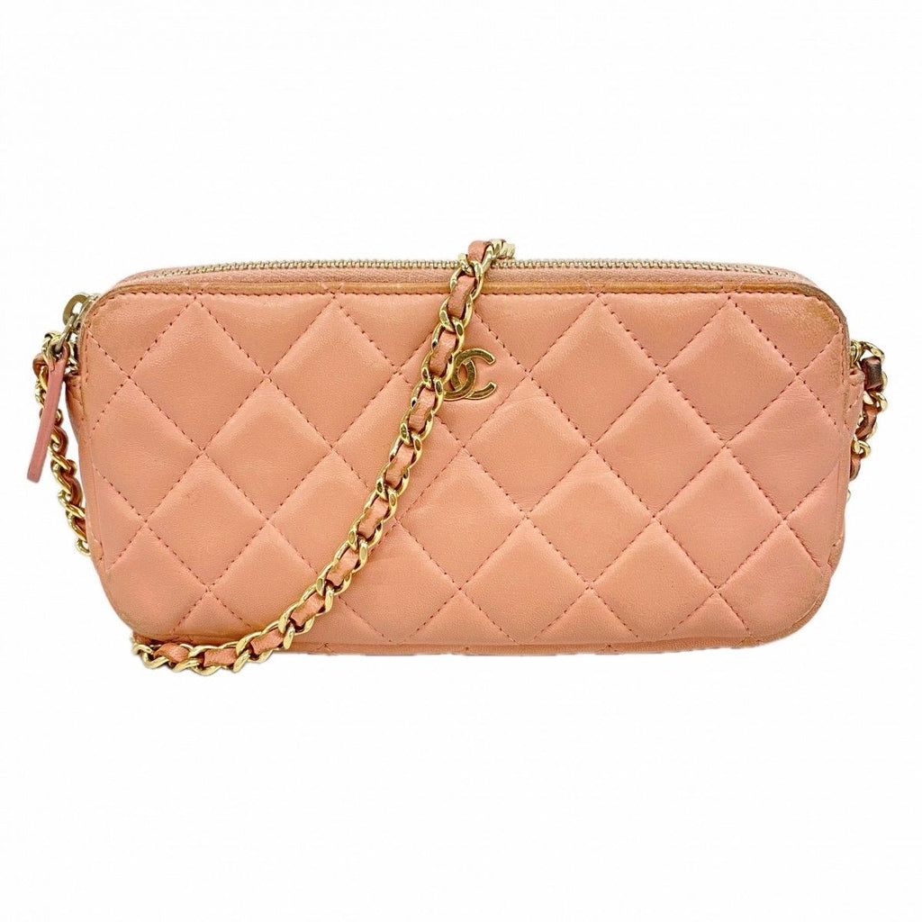Chanel Shoulder Bag Quilted Lambskin Pink Champagne Gold