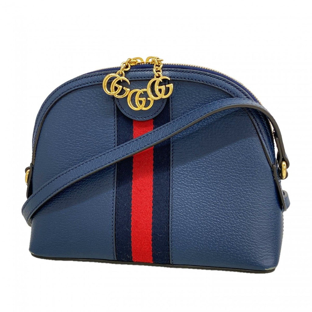 Gucci Shoulder Bag Ophidia Leather Navy Blue Gold