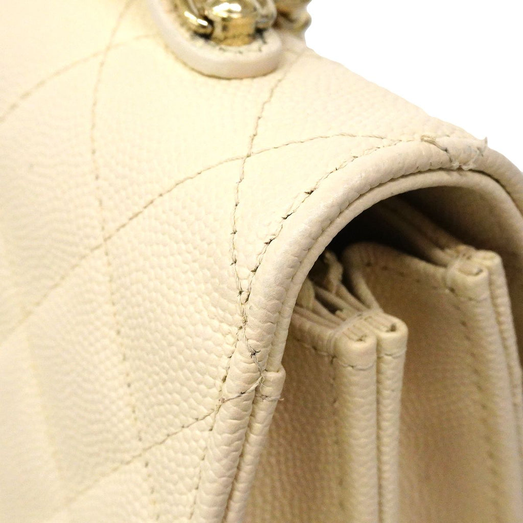 Chanel Handbag Quilted Caviar Leather Ivory Champagne Gold 2-Way — view 7