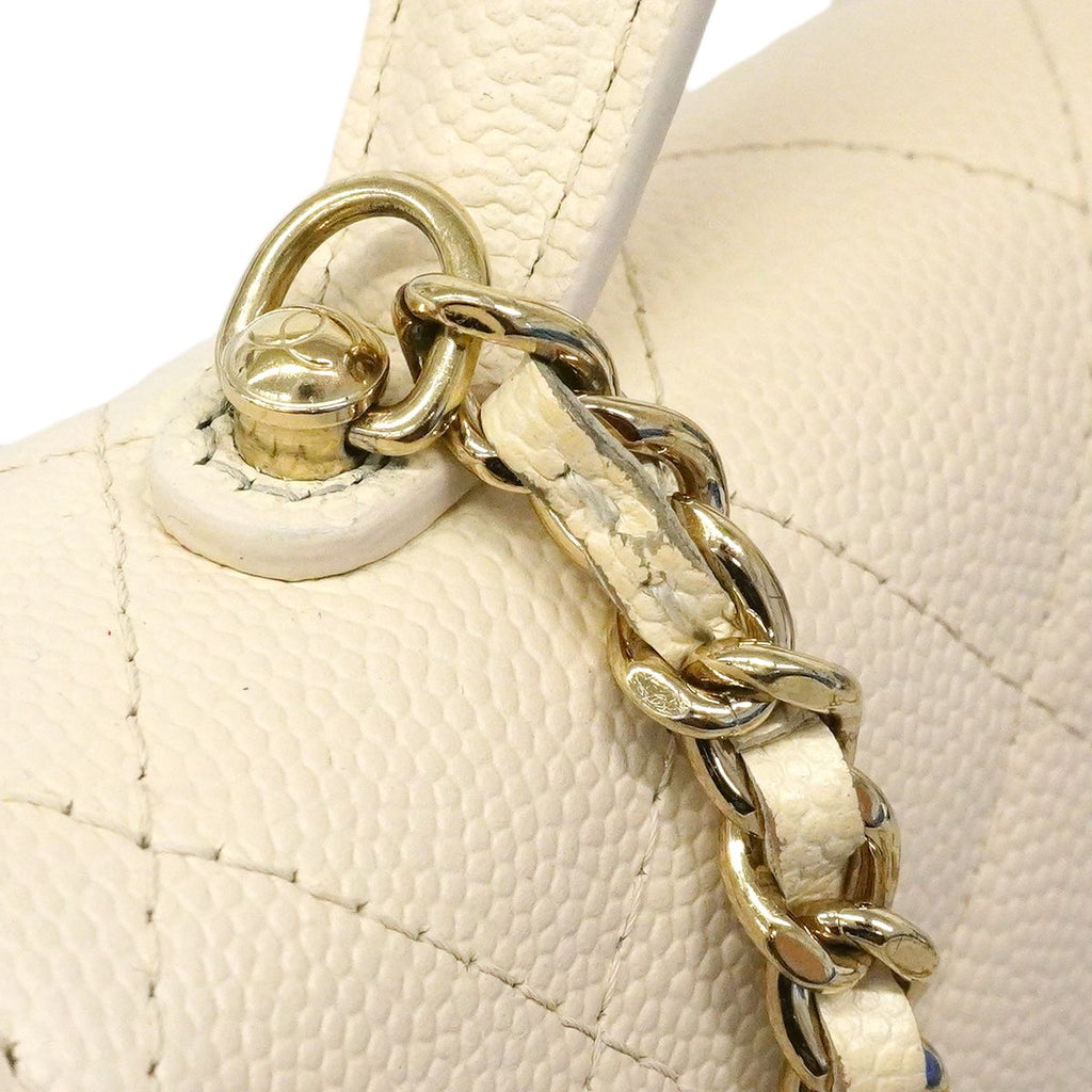 Chanel Handbag Quilted Caviar Leather Ivory Champagne Gold 2-Way — view 9