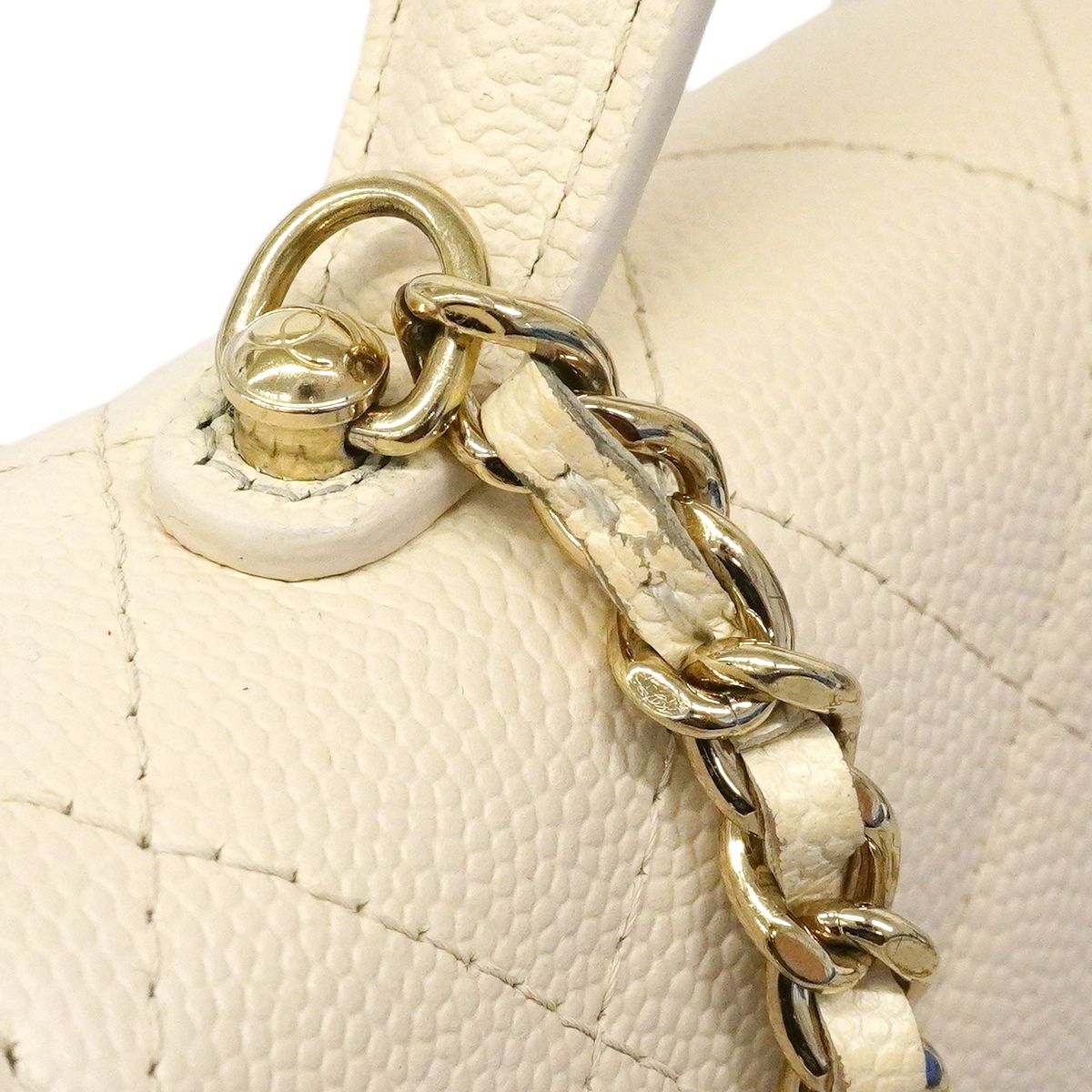 Chanel Handbag Quilted Caviar Leather Ivory Champagne Gold 2-Way — view 9