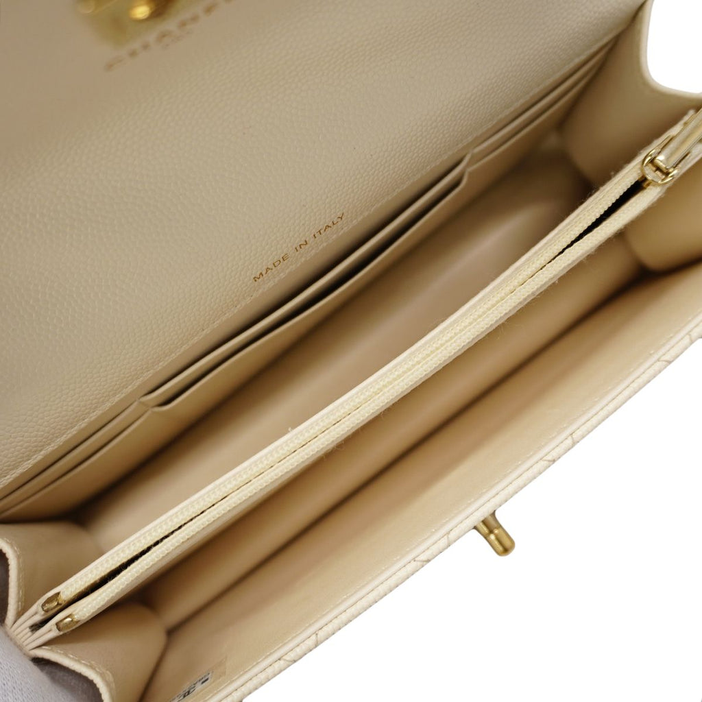 Chanel Handbag Quilted Caviar Leather Ivory Champagne Gold 2-Way — view 4