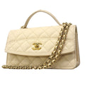 Chanel Handbag Quilted Caviar Leather Ivory Champagne Gold 2-Way