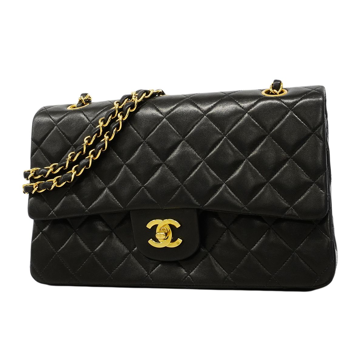 Chanel Shoulder Bag Quilted Lambskin Black Gold