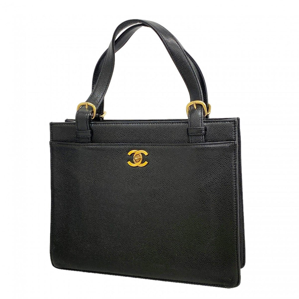 Chanel Handbag Caviar Leather Black Gold