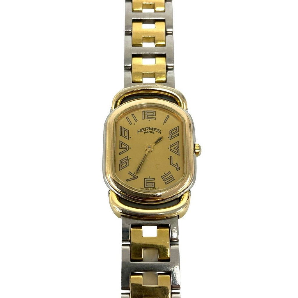 Hermes Vintage Rallye Logo Stainless Quartz Wrist Watch Silver Gold — view 4