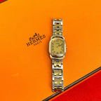 Hermes Vintage Rallye Logo Stainless Quartz Wrist Watch Silver Gold
