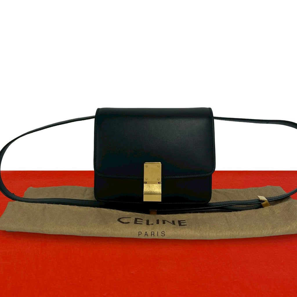 Celine Classic Box Leather Mini Shoulder Bag Pochette Crossbody Black
