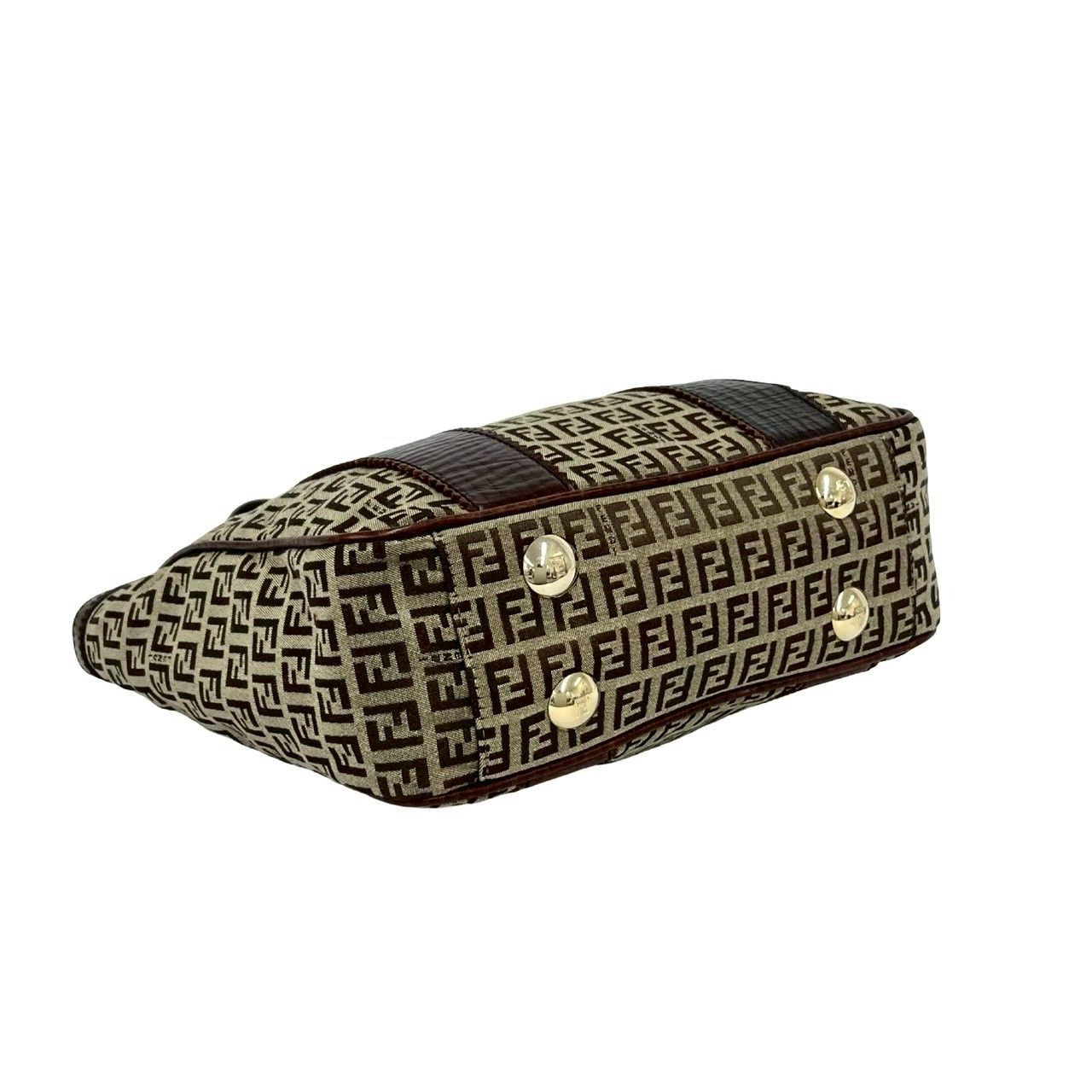 Fendi Zucchino FF Pattern Canvas Leather Tote Shoulder Bag Brown — view 7