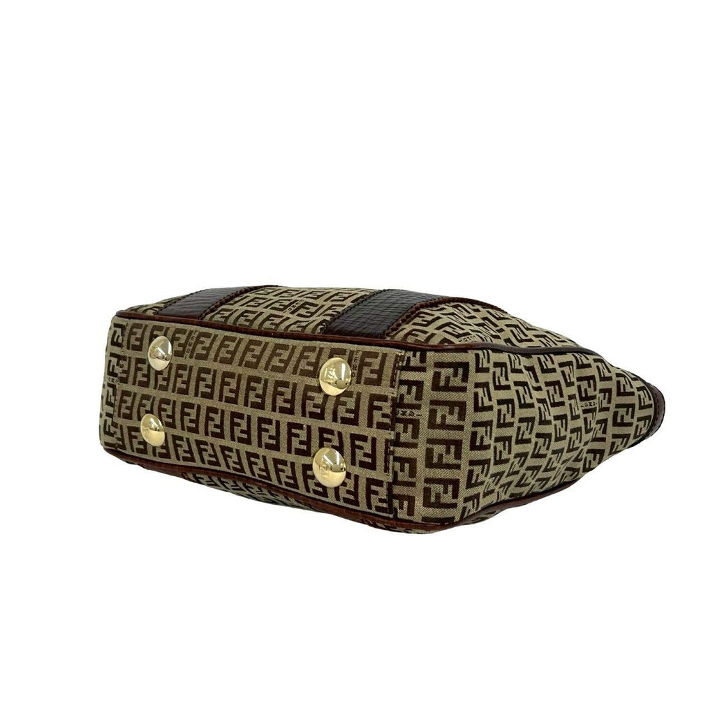 Fendi Zucchino FF Pattern Canvas Leather Tote Shoulder Bag Brown — view 8