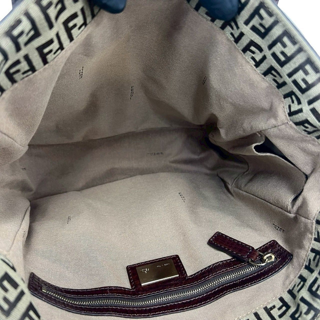 Fendi Zucchino FF Pattern Canvas Leather Tote Shoulder Bag Brown — view 9