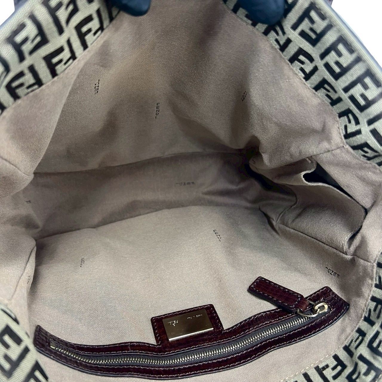 Fendi Zucchino FF Pattern Canvas Leather Tote Shoulder Bag Brown — view 9