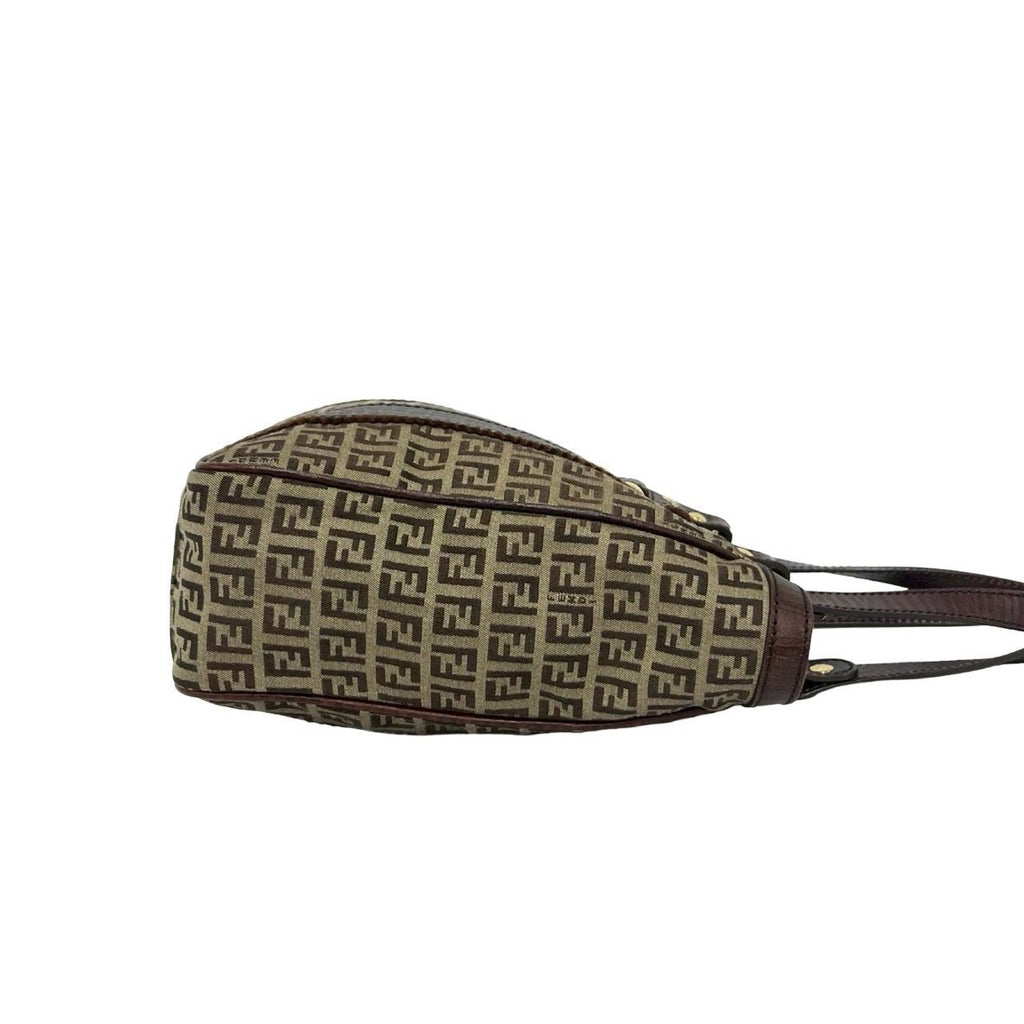 Fendi Zucchino FF Pattern Canvas Leather Tote Shoulder Bag Brown — view 6