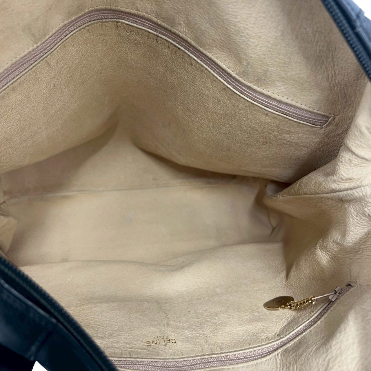 Celine Vintage Triomphe Logo Leather Tote Shoulder Bag Mini Black — view 9