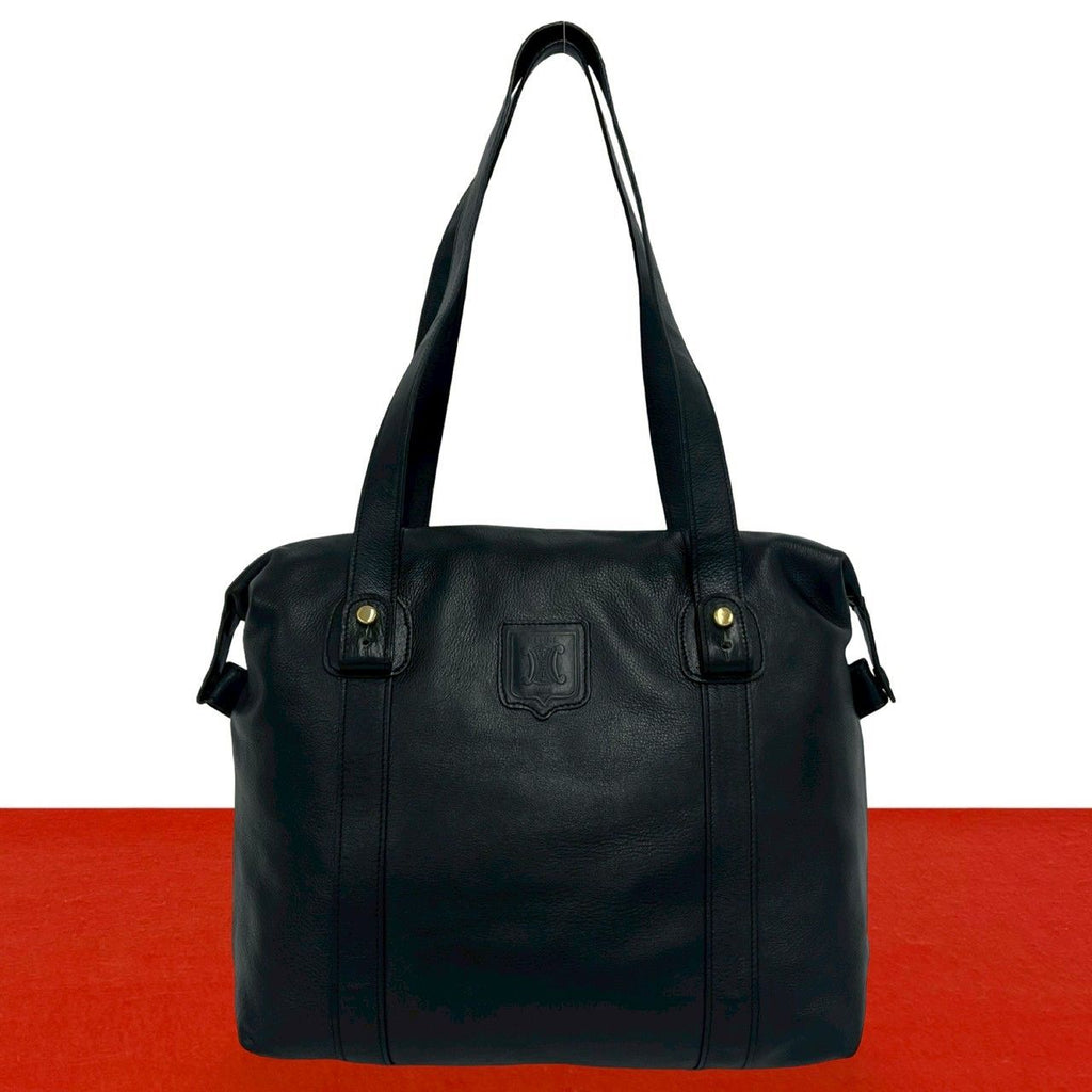 Celine Vintage Triomphe Logo Leather Tote Shoulder Bag Mini Black