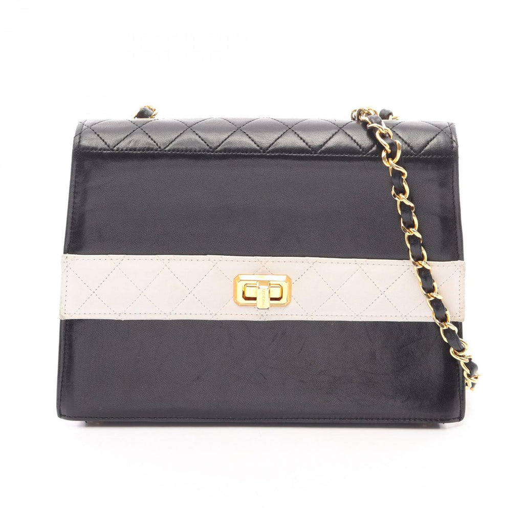 Chanel Shoulder Bag Quilted Black White Lambskin Bicolor Chain