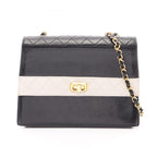 Chanel Shoulder Bag Quilted Black White Lambskin Bicolor Chain