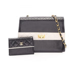 Chanel Shoulder Bag Quilted Black White Lambskin Bicolor Chain — view 6