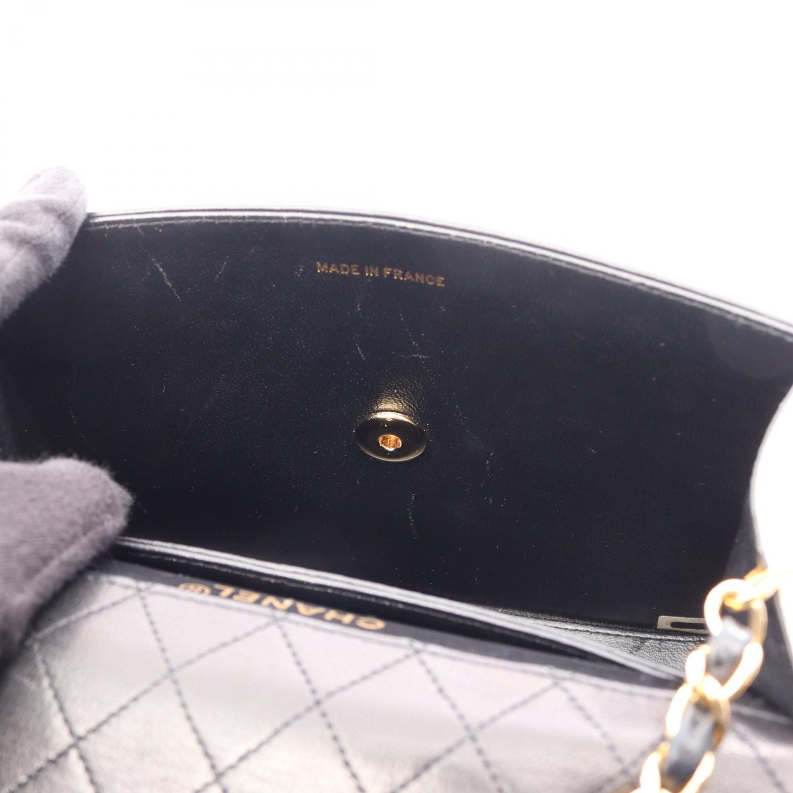 Chanel Shoulder Bag Quilted Black White Lambskin Bicolor Chain — view 9