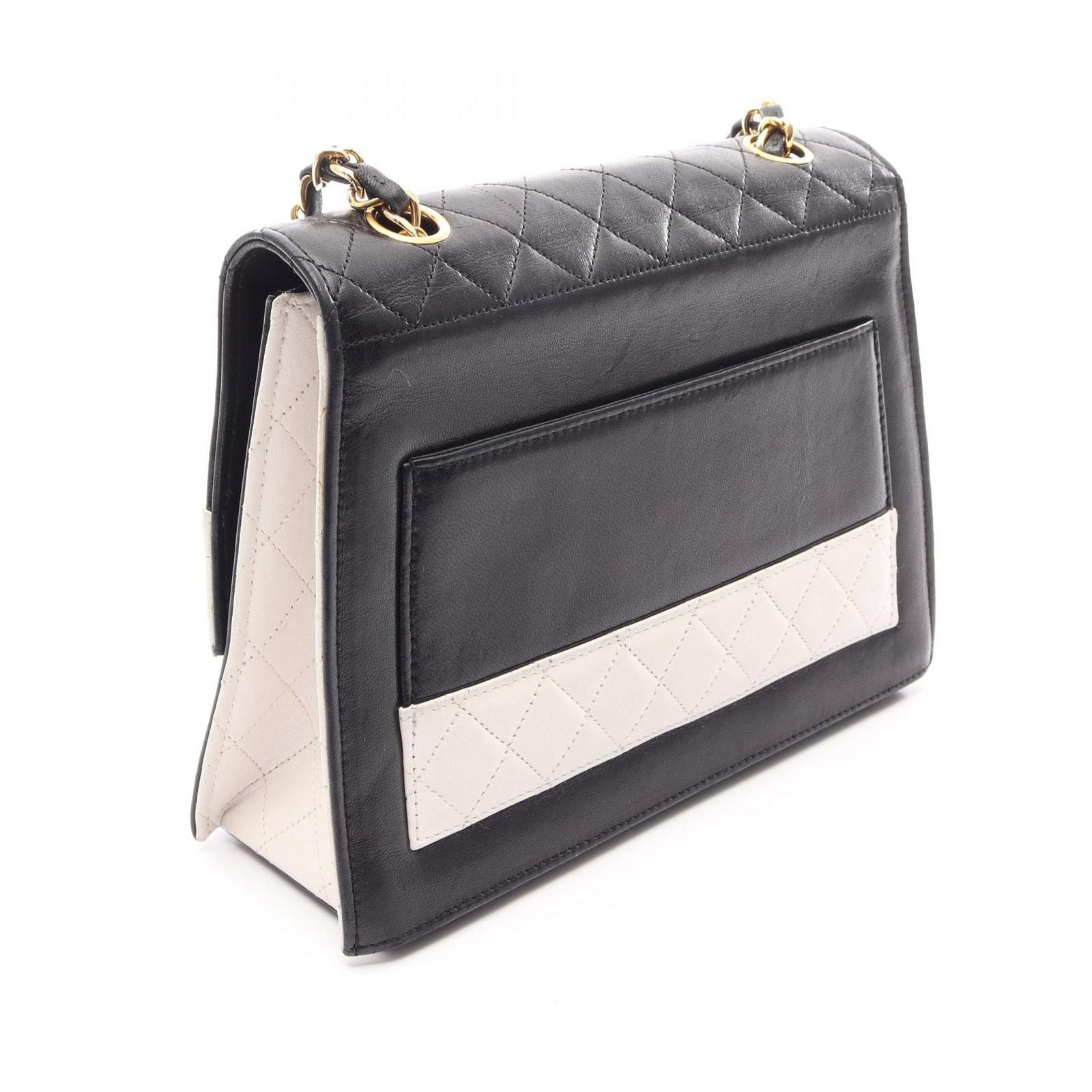 Chanel Shoulder Bag Quilted Black White Lambskin Bicolor Chain — view 2