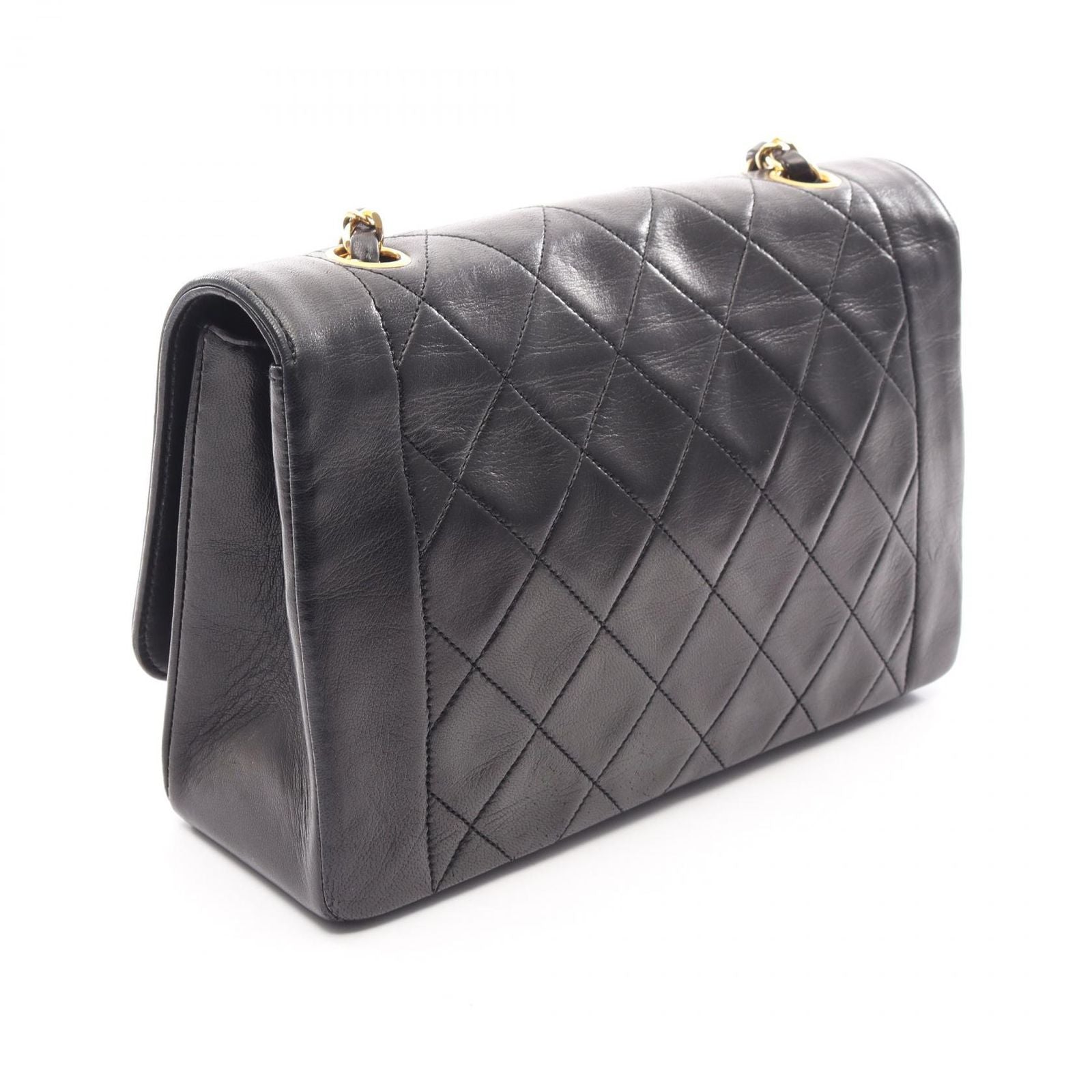 Chanel Shoulder Bag Quilted Single Flap Black Lambskin Chain — view 2