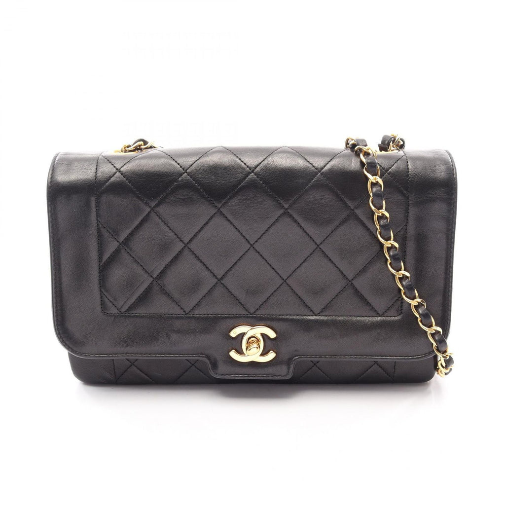 Chanel Shoulder Bag Quilted Single Flap Black Lambskin Chain