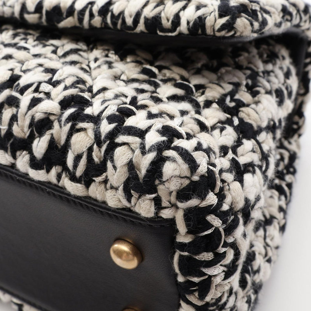 Chanel Handbag Quilted 2-Way Black White Fabric Leather Top Handle Chain — view 7