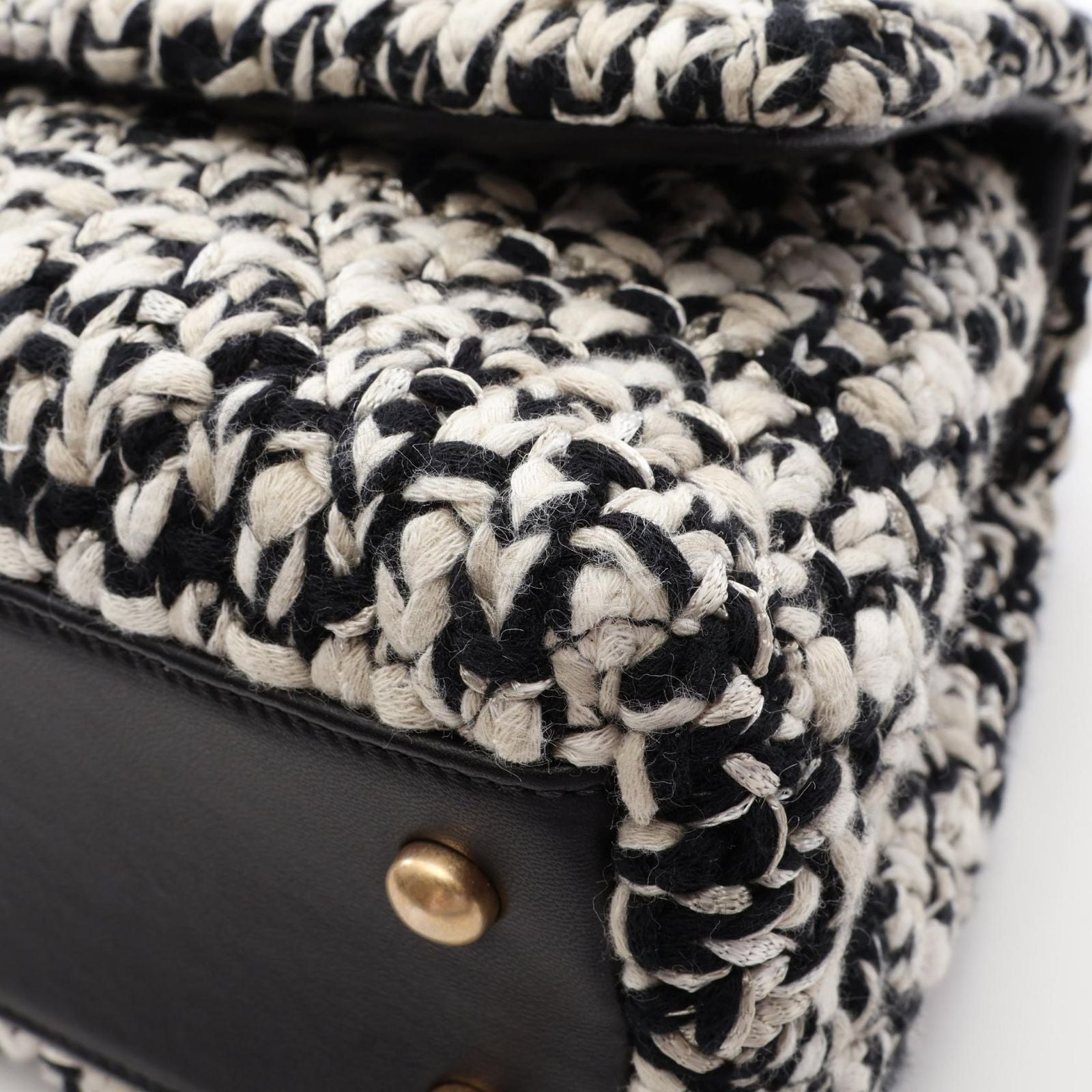 Chanel Handbag Quilted 2-Way Black White Fabric Leather Top Handle Chain — view 7