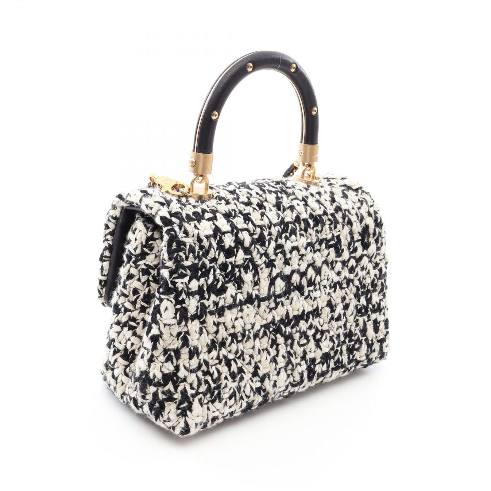 Chanel Handbag Quilted 2-Way Black White Fabric Leather Top Handle Chain — view 2