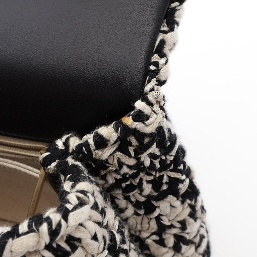 Chanel Handbag Quilted 2-Way Black White Fabric Leather Top Handle Chain — view 8