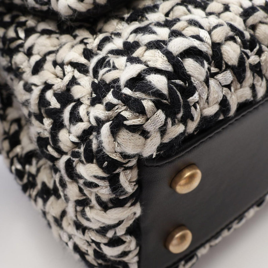 Chanel Handbag Quilted 2-Way Black White Fabric Leather Top Handle Chain — view 6