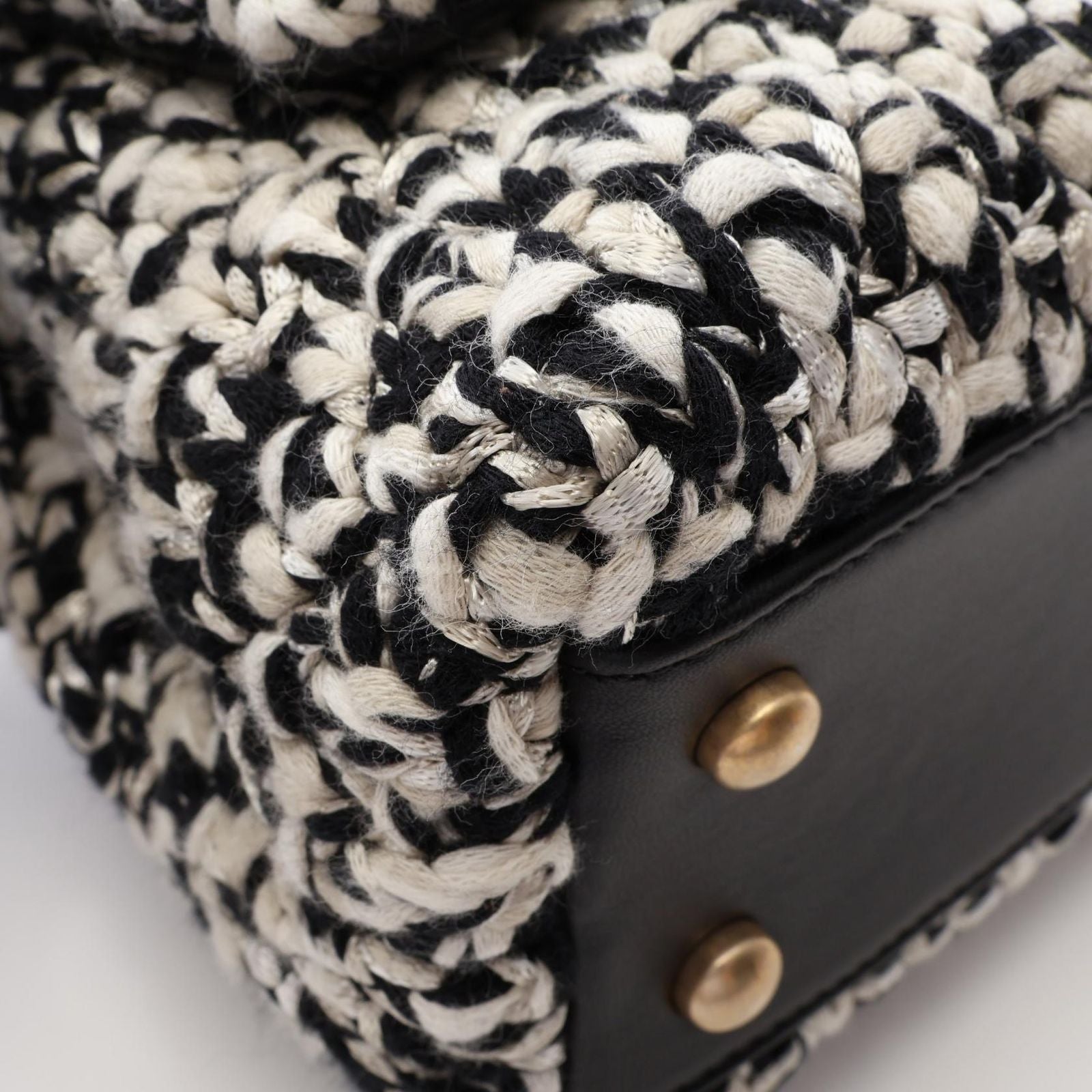 Chanel Handbag Quilted 2-Way Black White Fabric Leather Top Handle Chain — view 6