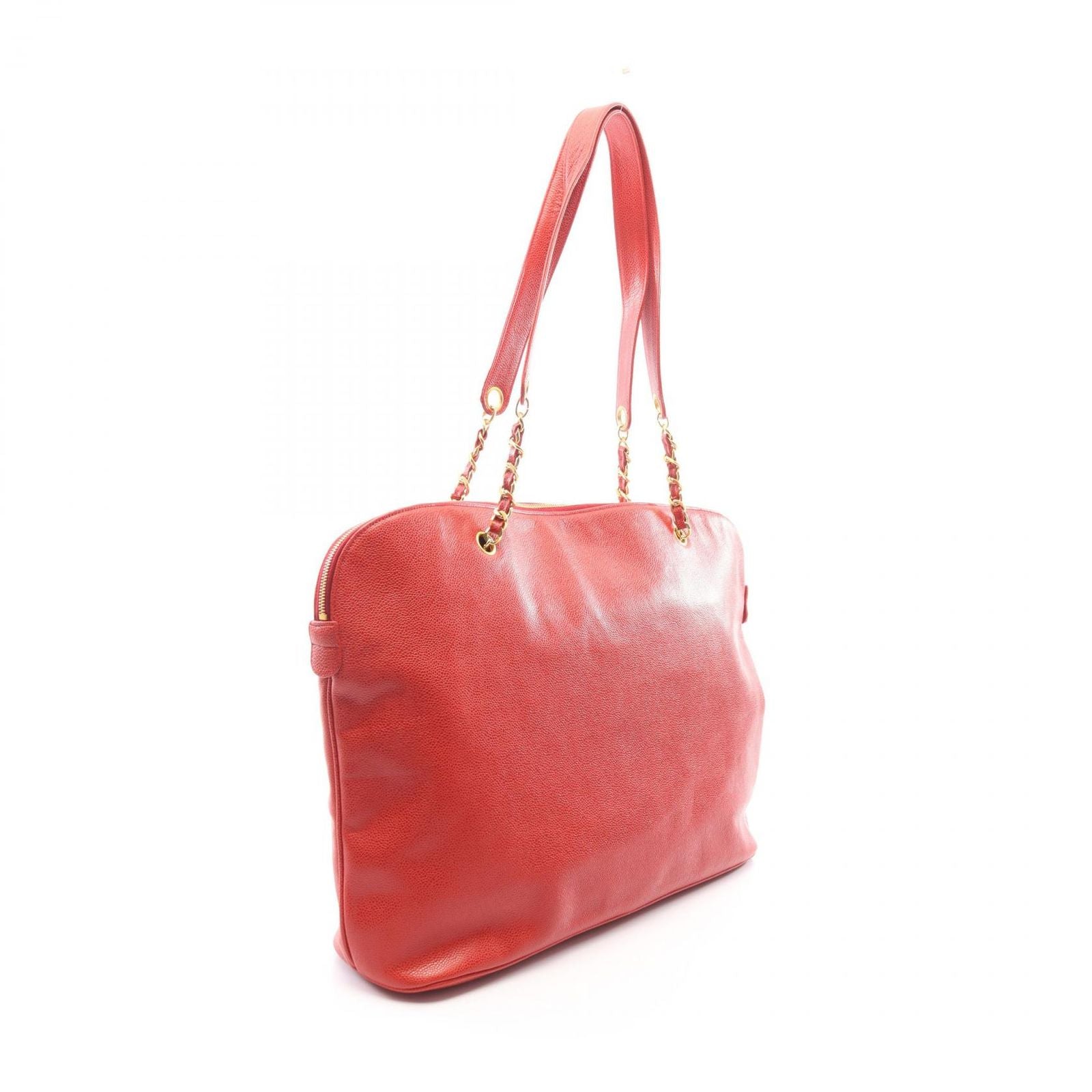 Chanel Tote Big CC Logo Red Caviar Leather Jumbo CC Coco Ball Chain — view 2