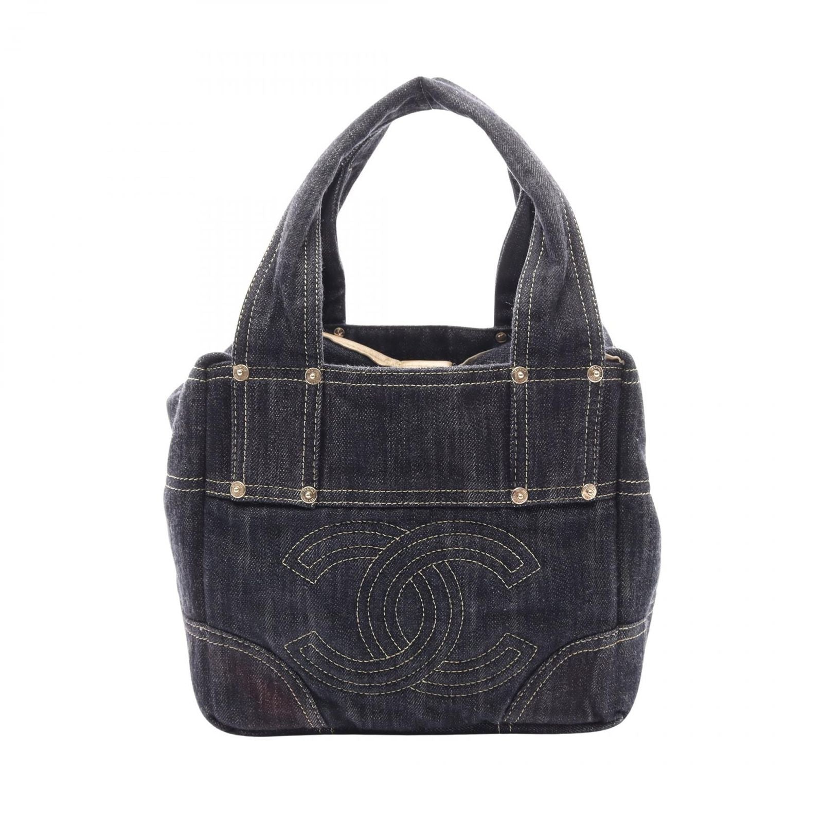 Chanel Handbag Spark Ring Denim CC Logo Indigo Blue