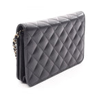Chanel Shoulder Bag Quilted Camellia Black Pink Lambskin Chain Wallet — view 2