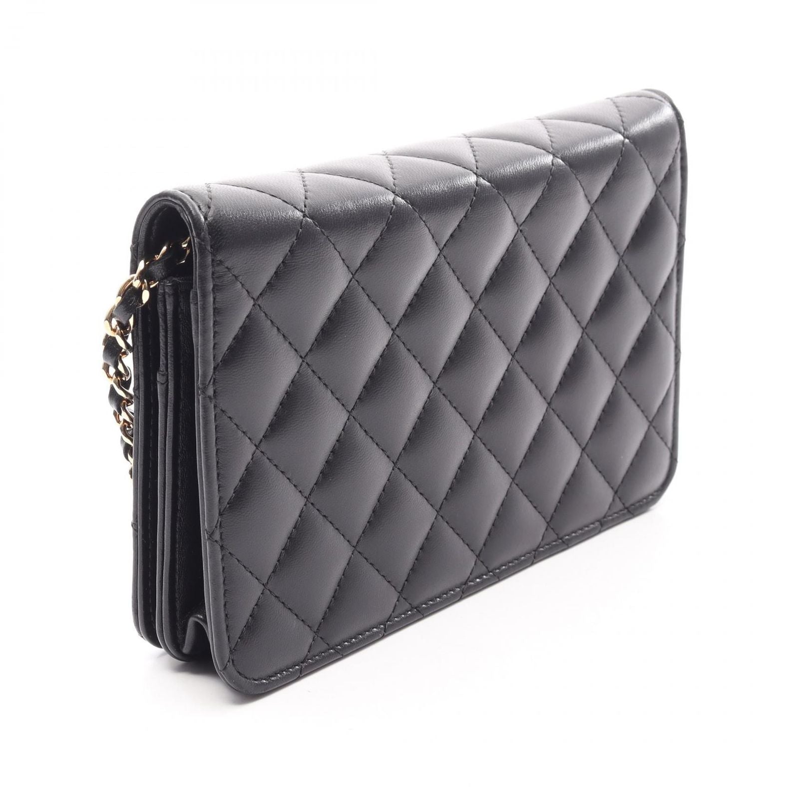 Chanel Shoulder Bag Quilted Camellia Black Pink Lambskin Chain Wallet — view 2
