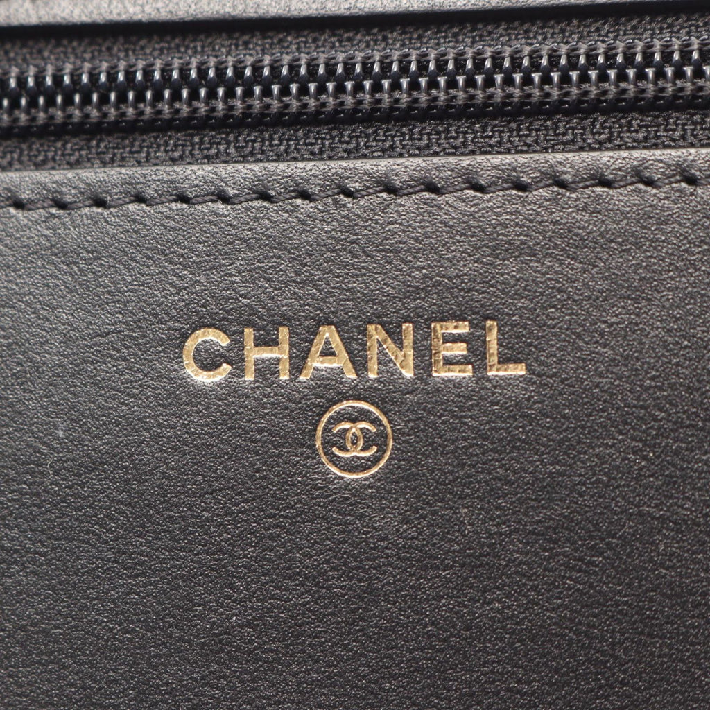 Chanel Shoulder Bag Quilted Camellia Black Pink Lambskin Chain Wallet — view 4