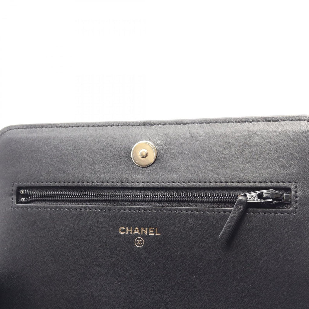 Chanel Shoulder Bag Quilted Camellia Black Pink Lambskin Chain Wallet — view 9