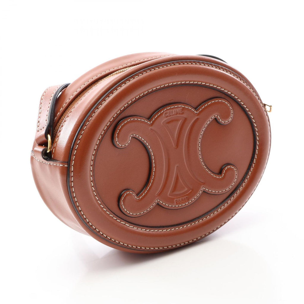 Celine Shoulder Bag Triomphe Oval Purse Cuile Brown Leather — view 2